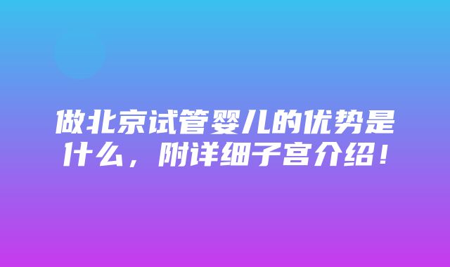 做北京试管婴儿的优势是什么，附详细子宫介绍！