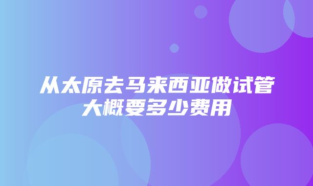 从太原去马来西亚做试管大概要多少费用