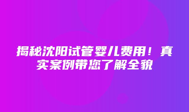 揭秘沈阳试管婴儿费用！真实案例带您了解全貌