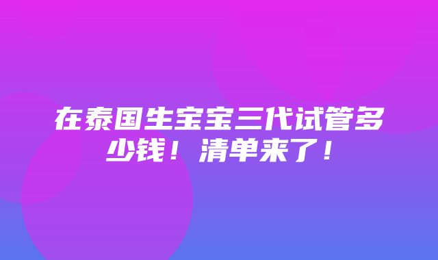 在泰国生宝宝三代试管多少钱！清单来了！