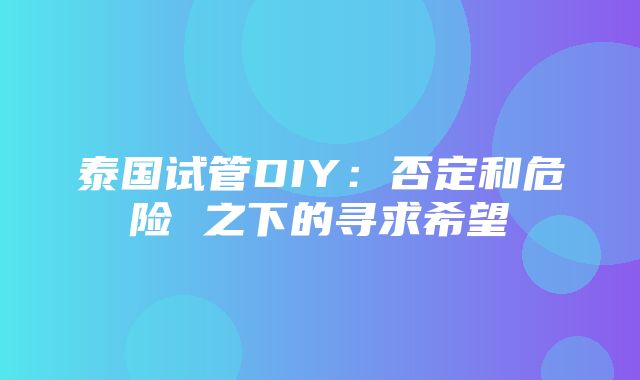 泰国试管DIY：否定和危险 之下的寻求希望