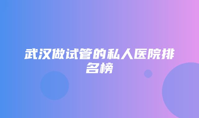 武汉做试管的私人医院排名榜