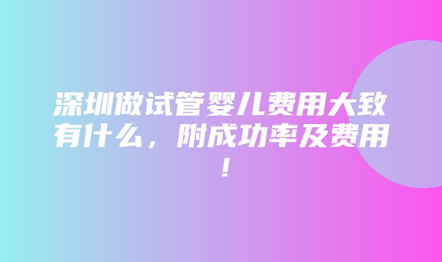 深圳做试管婴儿费用大致有什么，附成功率及费用！