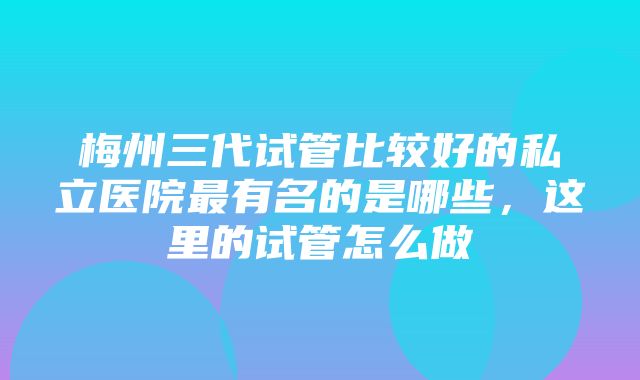 梅州三代试管比较好的私立医院最有名的是哪些，这里的试管怎么做