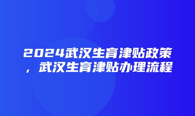 2024武汉生育津贴政策，武汉生育津贴办理流程