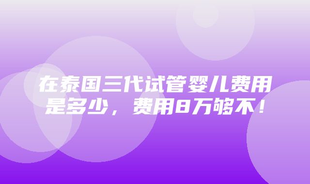 在泰国三代试管婴儿费用是多少，费用8万够不！