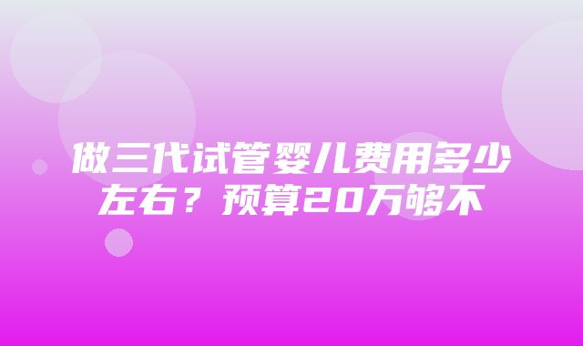 做三代试管婴儿费用多少左右？预算20万够不