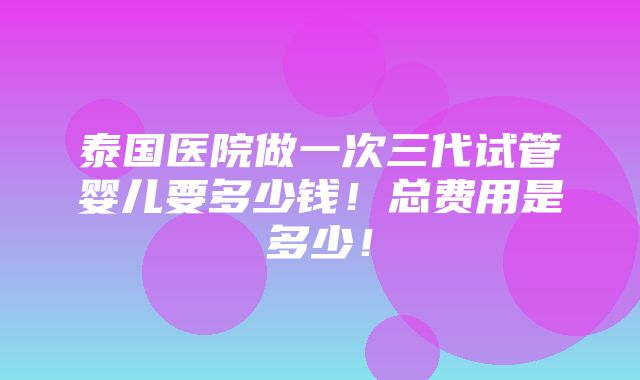 泰国医院做一次三代试管婴儿要多少钱！总费用是多少！