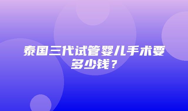 泰国三代试管婴儿手术要多少钱？