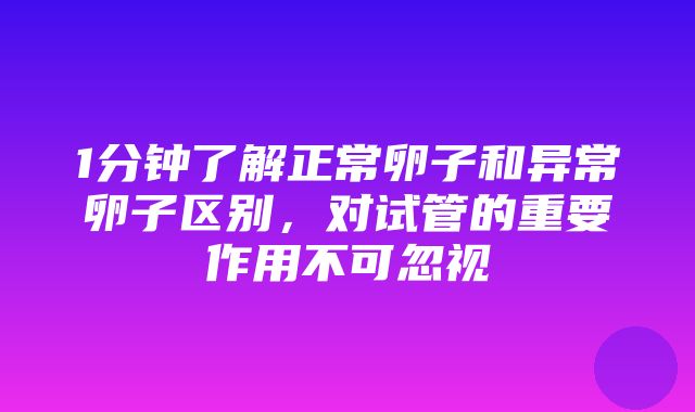 1分钟了解正常卵子和异常卵子区别，对试管的重要作用不可忽视