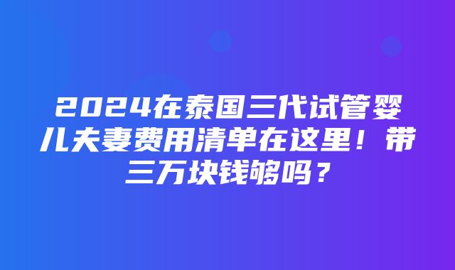 2024在泰国三代试管婴儿夫妻费用清单在这里！带三万块钱够吗？