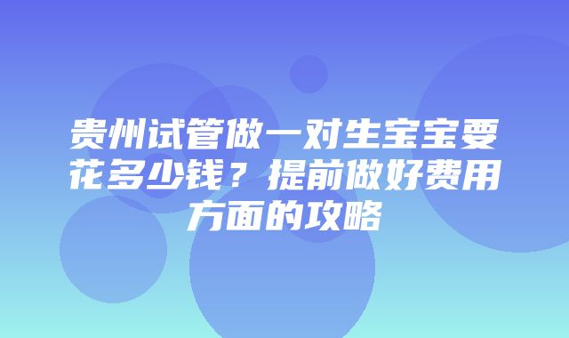 贵州试管做一对生宝宝要花多少钱？提前做好费用方面的攻略