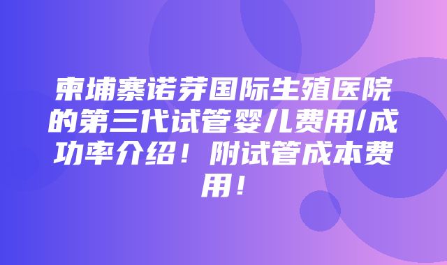 柬埔寨诺芽国际生殖医院的第三代试管婴儿费用/成功率介绍！附试管成本费用！