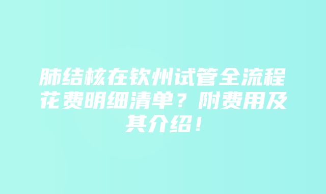 肺结核在钦州试管全流程花费明细清单？附费用及其介绍！