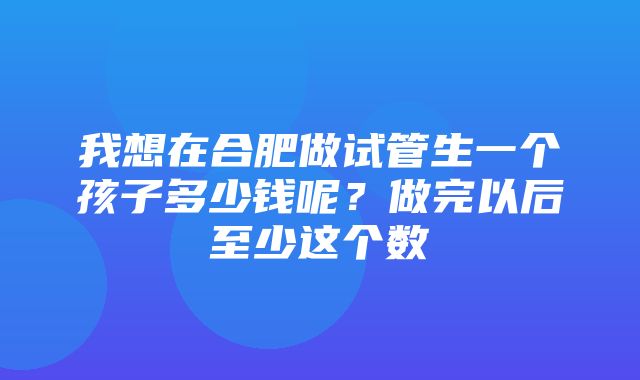 我想在合肥做试管生一个孩子多少钱呢？做完以后至少这个数