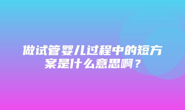 做试管婴儿过程中的短方案是什么意思啊？