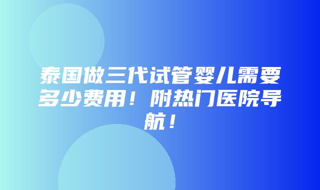 泰国做三代试管婴儿需要多少费用！附热门医院导航！