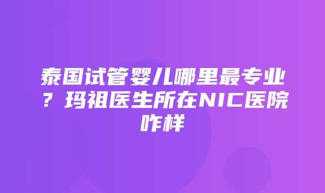 泰国试管婴儿哪里最专业？玛祖医生所在NIC医院咋样