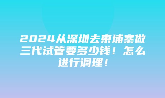 2024从深圳去柬埔寨做三代试管要多少钱！怎么进行调理！