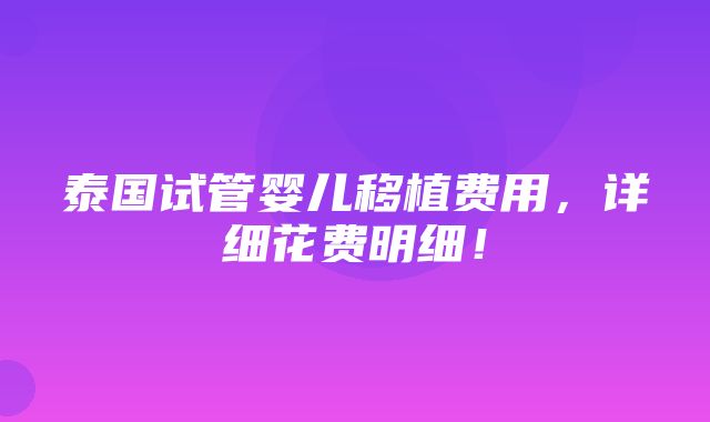 泰国试管婴儿移植费用，详细花费明细！