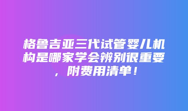 格鲁吉亚三代试管婴儿机构是哪家学会辨别很重要，附费用清单！