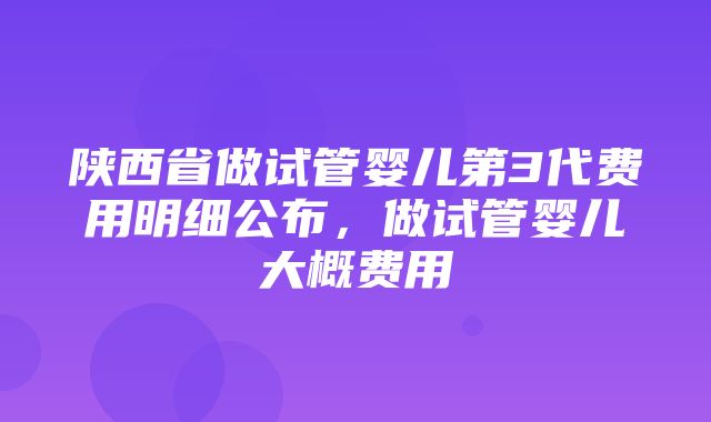 陕西省做试管婴儿第3代费用明细公布，做试管婴儿大概费用