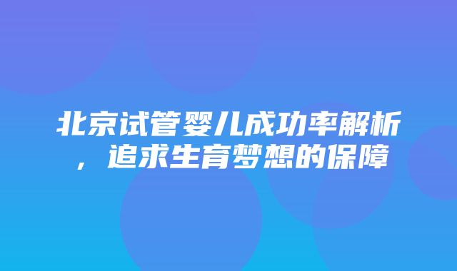 北京试管婴儿成功率解析，追求生育梦想的保障