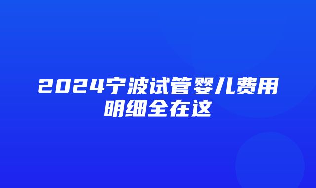 2024宁波试管婴儿费用明细全在这