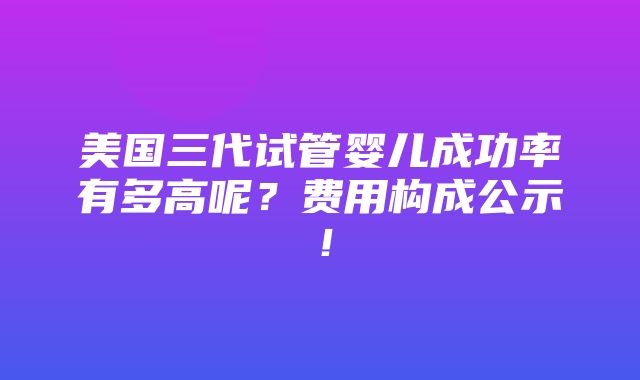 美国三代试管婴儿成功率有多高呢？费用构成公示！