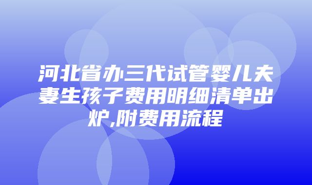 河北省办三代试管婴儿夫妻生孩子费用明细清单出炉,附费用流程