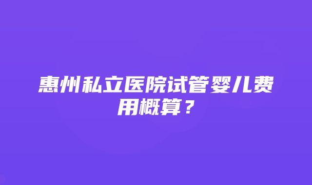 惠州私立医院试管婴儿费用概算？