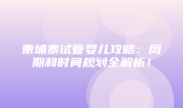 柬埔寨试管婴儿攻略：周期和时间规划全解析！