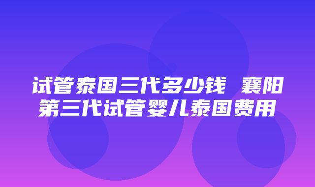 试管泰国三代多少钱 襄阳第三代试管婴儿泰国费用