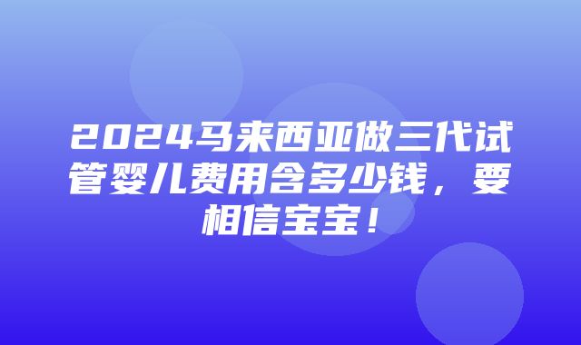 2024马来西亚做三代试管婴儿费用含多少钱，要相信宝宝！