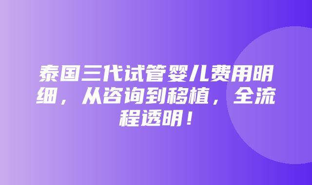 泰国三代试管婴儿费用明细，从咨询到移植，全流程透明！