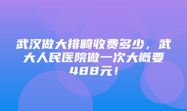 武汉做大排畸收费多少，武大人民医院做一次大概要488元！