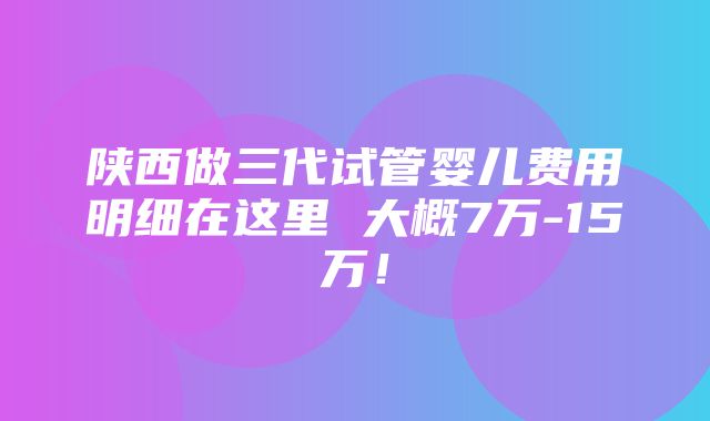 陕西做三代试管婴儿费用明细在这里 大概7万-15万！