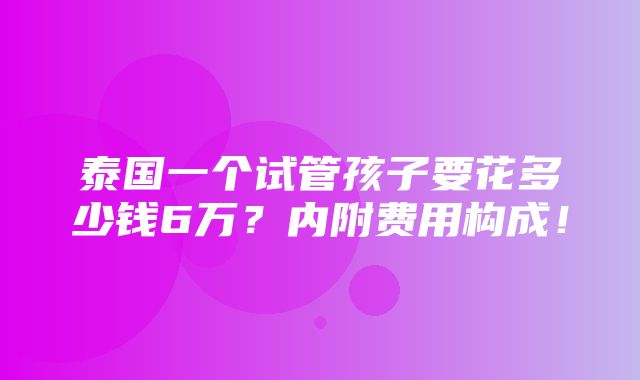 泰国一个试管孩子要花多少钱6万？内附费用构成！