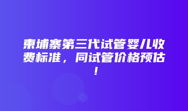 柬埔寨第三代试管婴儿收费标准，同试管价格预估！