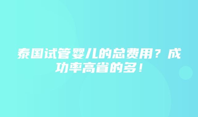 泰国试管婴儿的总费用？成功率高省的多！