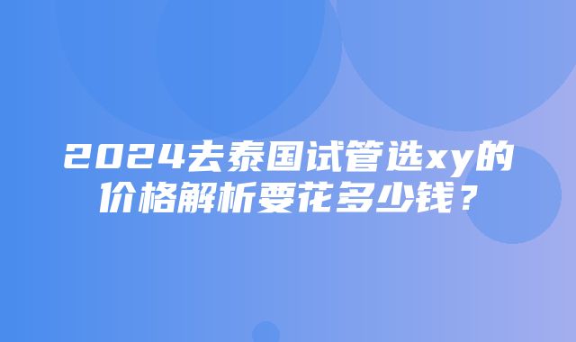 2024去泰国试管选xy的价格解析要花多少钱？