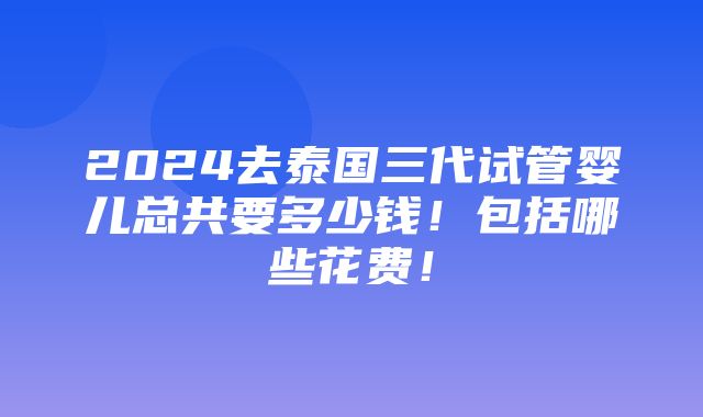 2024去泰国三代试管婴儿总共要多少钱！包括哪些花费！