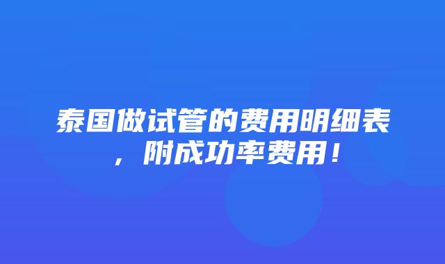 泰国做试管的费用明细表，附成功率费用！