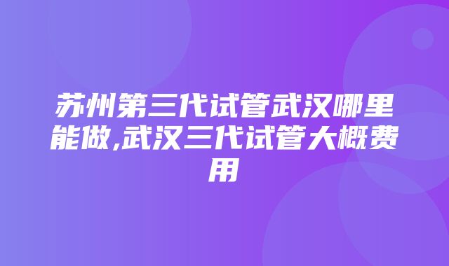 苏州第三代试管武汉哪里能做,武汉三代试管大概费用