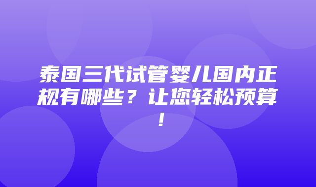 泰国三代试管婴儿国内正规有哪些？让您轻松预算！