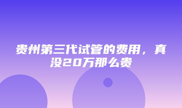 贵州第三代试管的费用，真没20万那么贵