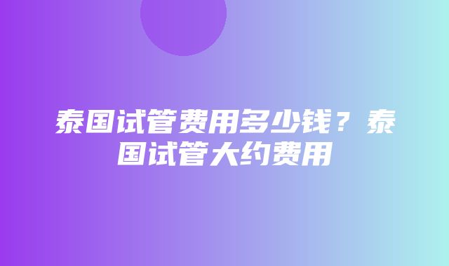 泰国试管费用多少钱？泰国试管大约费用