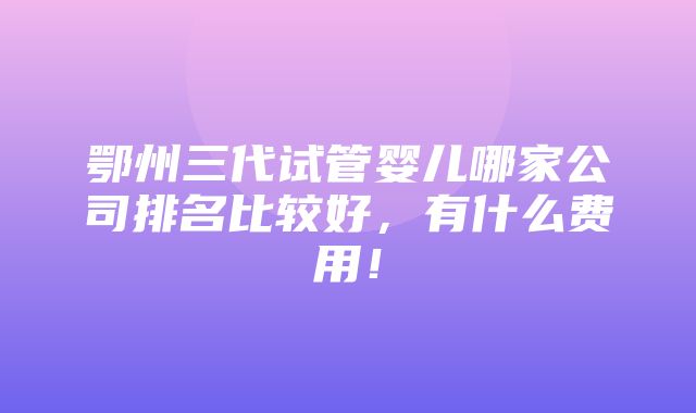 鄂州三代试管婴儿哪家公司排名比较好，有什么费用！