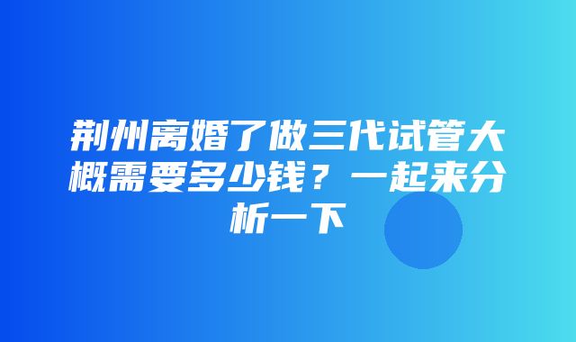 荆州离婚了做三代试管大概需要多少钱？一起来分析一下