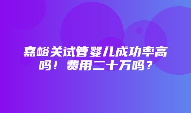 嘉峪关试管婴儿成功率高吗！费用二十万吗？